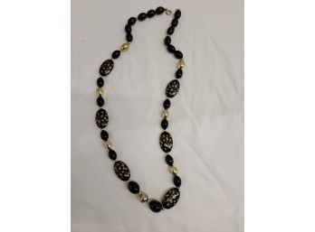 Beautiful Black And Gold Beaded Costume Necklace