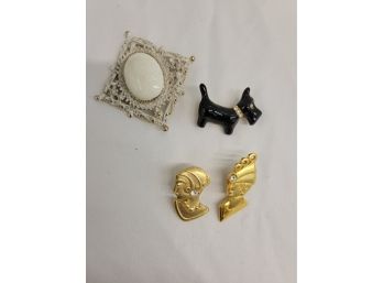 Vintage Brooches - Enameled Dog And More