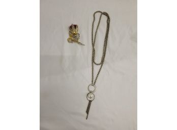 Vintage Rhinestone Brooch And Necklace