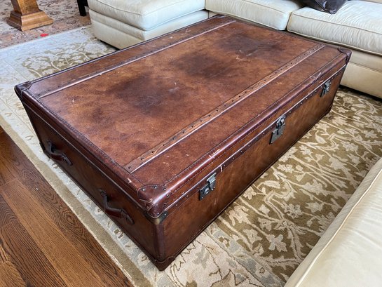 Restoration Hardware leather trunk coffee table