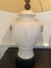 Pair Of White Ceramic White Lamps With Wood Base