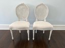 2 Eloquence Louis XVI Cane Dining Chair In Antique White Painted Cane Fog Linen Upholstery