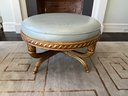 Donna Parker French Round Ottoman With Carved Wood Base