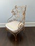 French Gold Guilt Iron Armchair With White Upholstered Seat