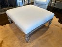 Large Square Linen Upholstered Wood Ottoman