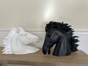 Pair Of Italian Black And White Decorative Porcelain Horse Heads