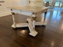Antique Distressed Grey Wood Table With Gold Detail From Paris Flea Market