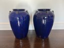 Pair Of Large Glazed Cobalt Blue Urns