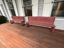 Pair Of Rustic Red Outdoor Wood Benches