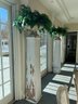 Pair Of Ralph Lauren Store Display Antique Outdoor Wood Columns With Cement Planters And Faux Ferns