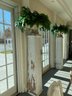 Pair Of Ralph Lauren Store Display Antique Outdoor Wood Columns With Cement Planters And Faux Ferns
