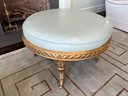 Donna Parker French Round Ottoman With Carved Wood Base