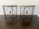 Pair Of Mecox Gardens Antique French Balustrade Leg Metal Demilune Tables