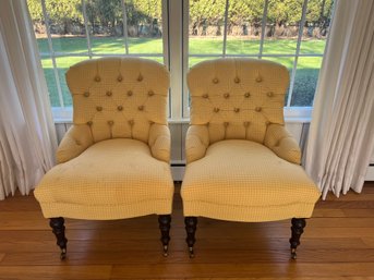 Pair Of Two Yellow Mitchell Gold Tufted Chairs
