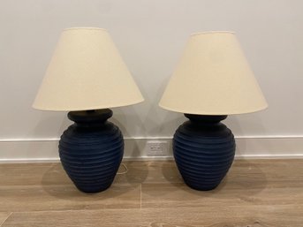 Pair Of Navy Blue Lamps