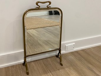 Mid 19th Century Victorian Beveled Edge Mirror And Brass Stand Fire