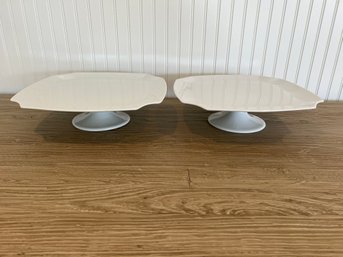 Set Of Two White Ceramic Plate Stands