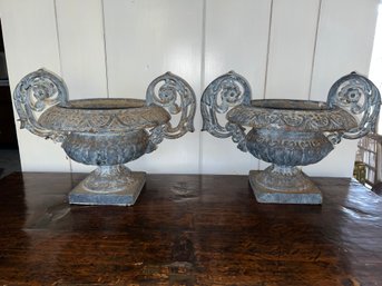 Pair Of Antique Iron Urns