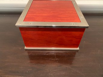 William Sonoma Wood Box With Silver Trim