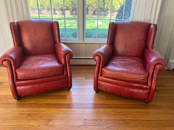 Pair Of Leather English Club Chairs From Mecox Gardens