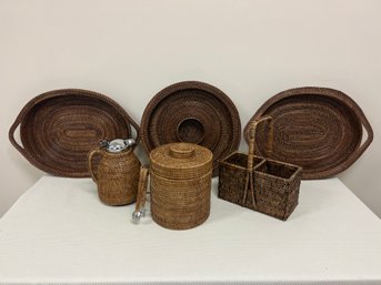 Lot Of 6 RattanServing Pieces