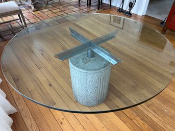 Mid Century Glass Top Table With Stone Base
