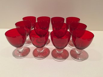 Set Of 16 Red Glass Goblets