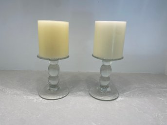 Glass Candlesticks With Candle
