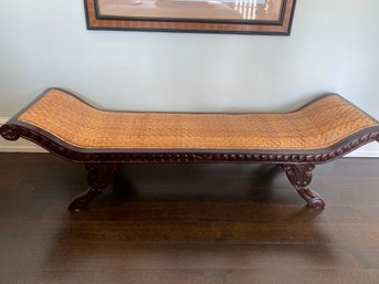 Woven Rattan And Wood Bench