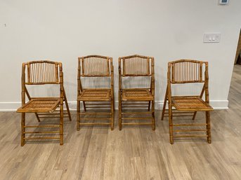Set Of 4 American Champion Bamboo Folding Chairs