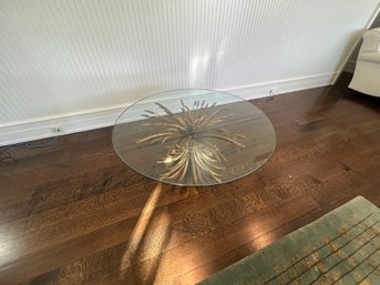 Large Glass Top Coffee Table With Wheat Metal Base