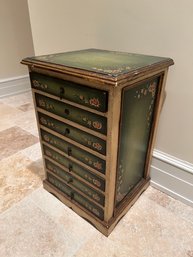 Peruvian Green Hand Painted 7 Drawer Side Table By Urquizo Villena Humberto