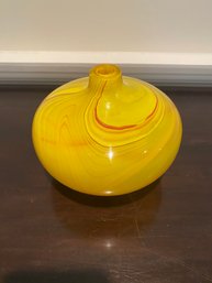 Crate And Barrel Yellow Swirls Glass Vase