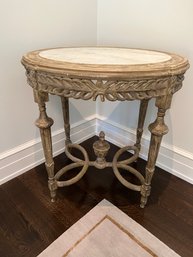 Donna Parker French Carved Oval Marble Top Table With Hand Rubbed Finish