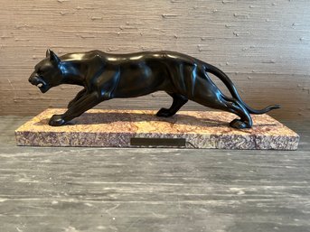 Bronze Panther On Marble Base
