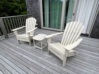 Pair Of Polywood Folding Adirondack Chairs And Side Table