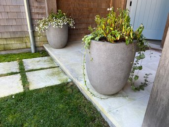 Pair Of  Faux Stone Modern Planters