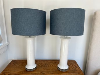 Pair Of Ceramic And Glass White Lamps