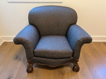 Blue Upholstered Armchair With Carved Legs