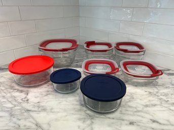 Lot Of  8 Rubbermaid And Pyrex Glass Storage Bowls With Lids