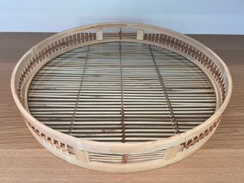 Round Wood And Glass Tray