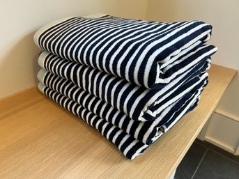 Set Of 4 Navy Blue Striped Beach Towels