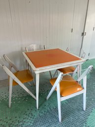 Vintage Stakmore Mid Century Modern Folding Card Table With 4 Lucite Chairs