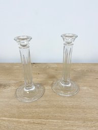 Pair Of Tiffany & Co Crystal Fluted Hampton Column Candle Sticks