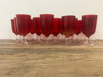 Set Of 15 Ruby Red Goblets With Clear Stem