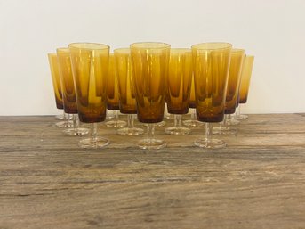 Set Of Amber Tall Handblown Glasses