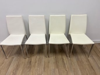 Set Of 4 Modani White Leather And Chrome Dining Chairs