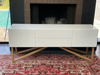 Modern  White Lacquered Credenza Sideboard By Roberta Schilling