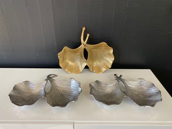 Set Of 3 New Leaves Ginkgo Double Compartment Dishes