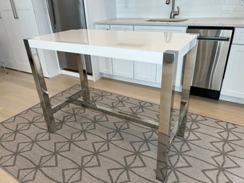 Modern White High Top Table With Chrome Legs